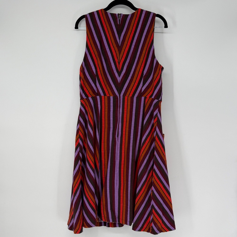 ModCloth Womens Large Multi Color Striped Chevron Linen Blend Sleeveless Dress - Picture 2 of 5